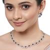 Rhodium-Plated with Silver-Toned White Cubic Zirconia & American Diamond Studded Necklace and Drop Earrings Jewellery Set for Women