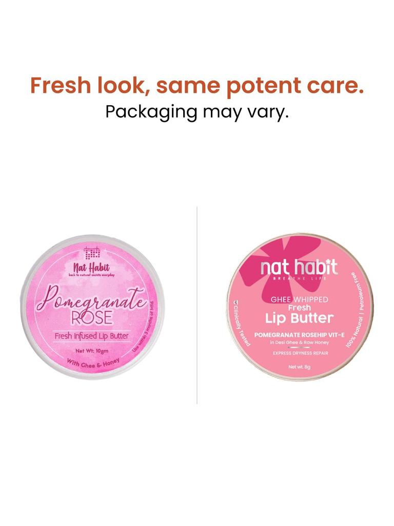 Nat Habit Pomegranate Rose Lip Butter Pack Of 2 Deep Moisturizing Natural Lip Balm For Soft Healthy Lips Daily Care 8gm
