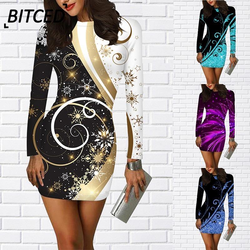 BITCED Fashion Autumn Winter Long Sleeve O-Neck Casual Dresses