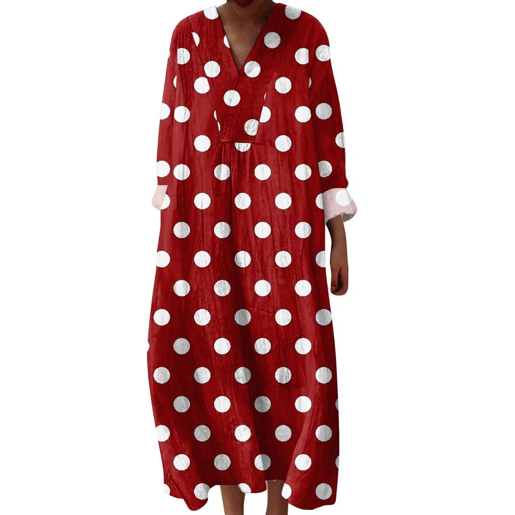 Women's Casual And Fashionable V-Veck Printed Long Sleeved Dress Long Sleeved Dress
