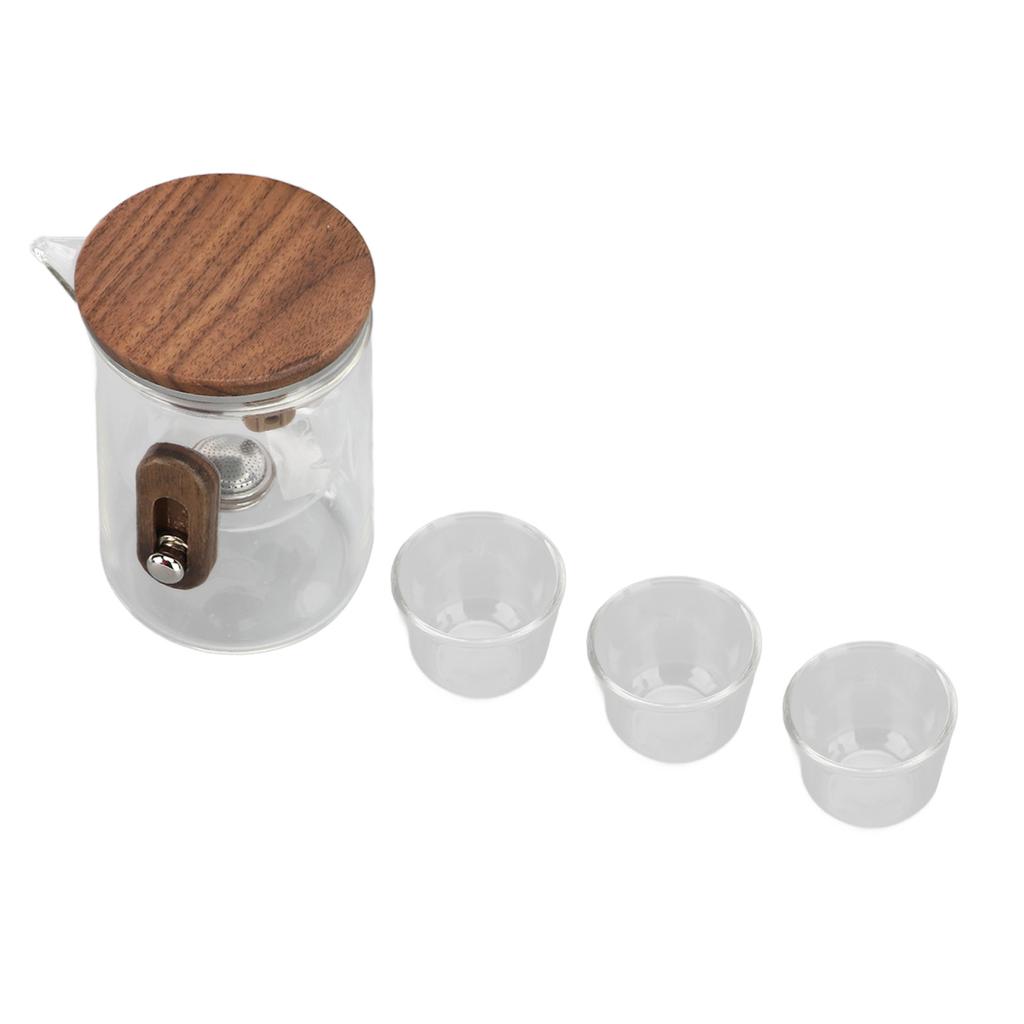 Glass Teapot Set with Cups Liner Storage Bag Small Capacity for Travel Non Leakage Spout