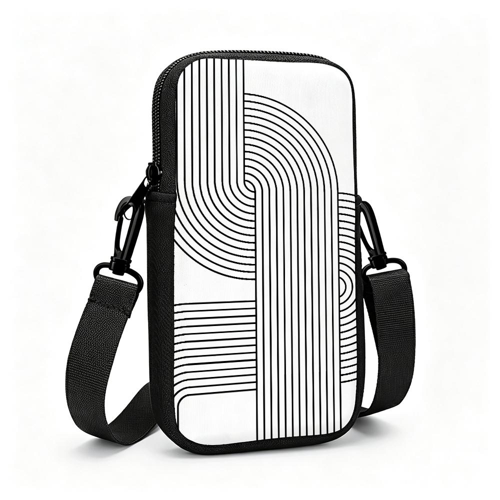 Modern Boho Geometric Line Crossbody Phone Bag, Adjustable Removable Strap Zipper Small Shoulder Purse for Women Daily Office Travel