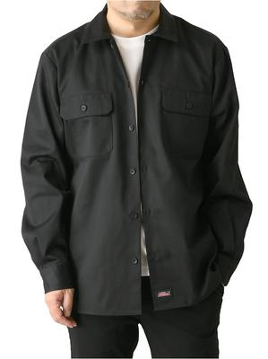 Genuine Dickies Men's TC Twill Work Shirt, Hickory Stripe, Solid Color, I4-1399, Size L, A-Black