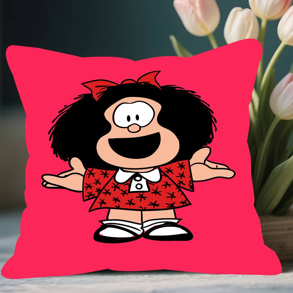 

M-Mafalda Cartoon Pillow Case Removable Washable Cushion Cover – All-Season Soft Linen 12x12Inch