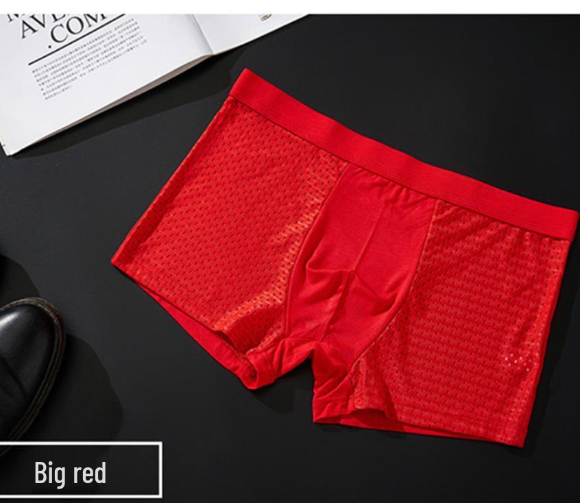 Mesh Ice Silk Men's Plus Size Breathable Mid-Rise Boxer Briefs