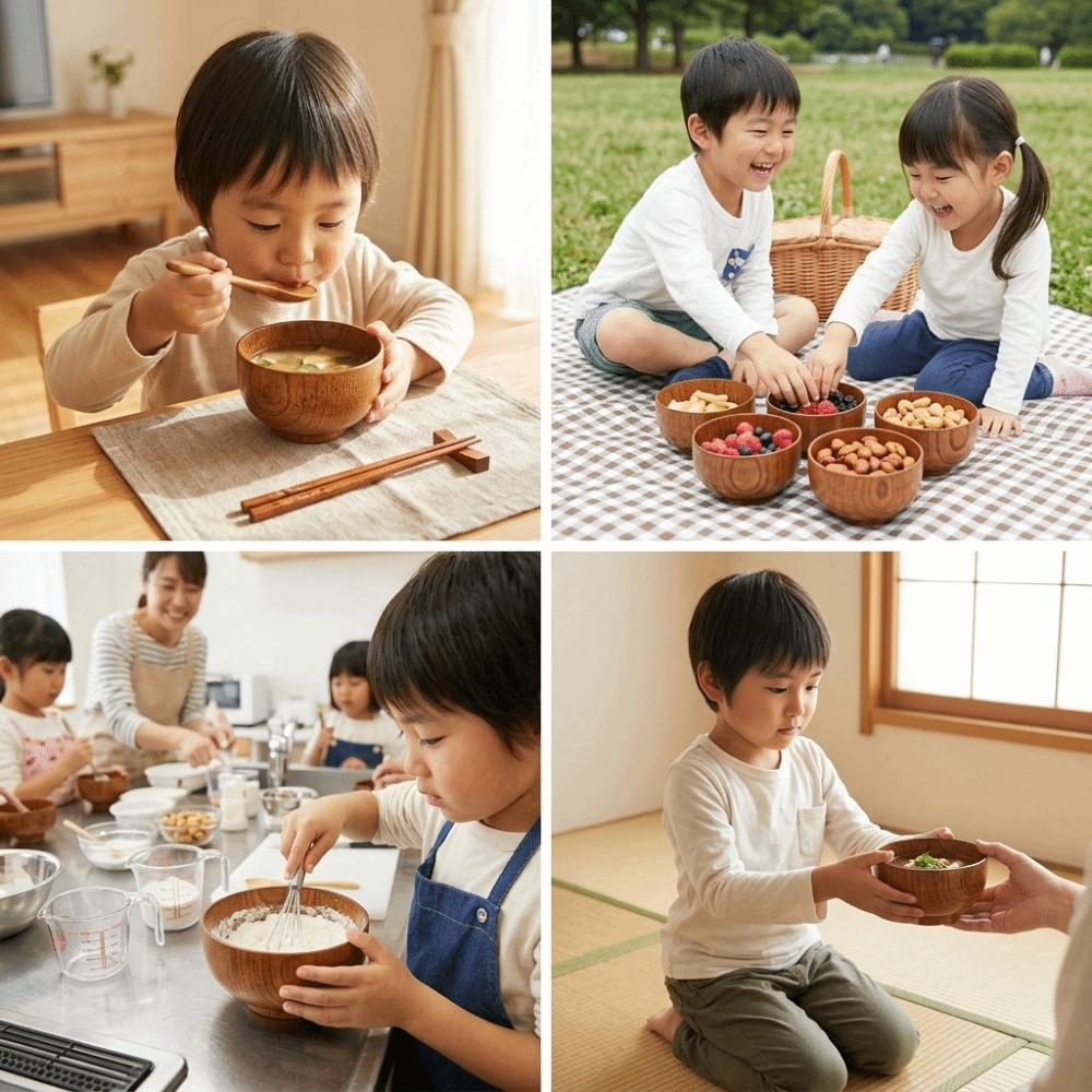 Log Material Noodle Bowl Round Shape Rice Bowl Eco Friendly Soup Container Soup Serving 11cm