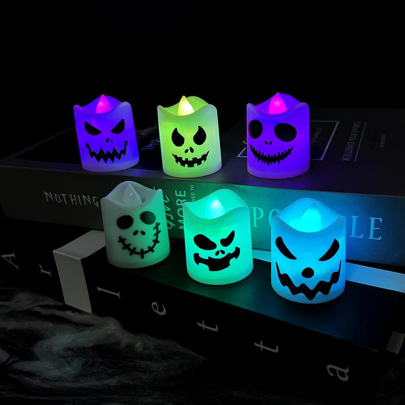 6/12/24pcs Halloween Led Ghost Pumpkin Candle Light Glowing Lamp Halloween Party Home Bar Decoration Haunted House Horror Props