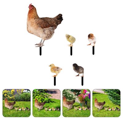 5 Pcs Chicken Card Decor Garden Stakes Decorative Decorate Ornament Acrylic Simulation Insert