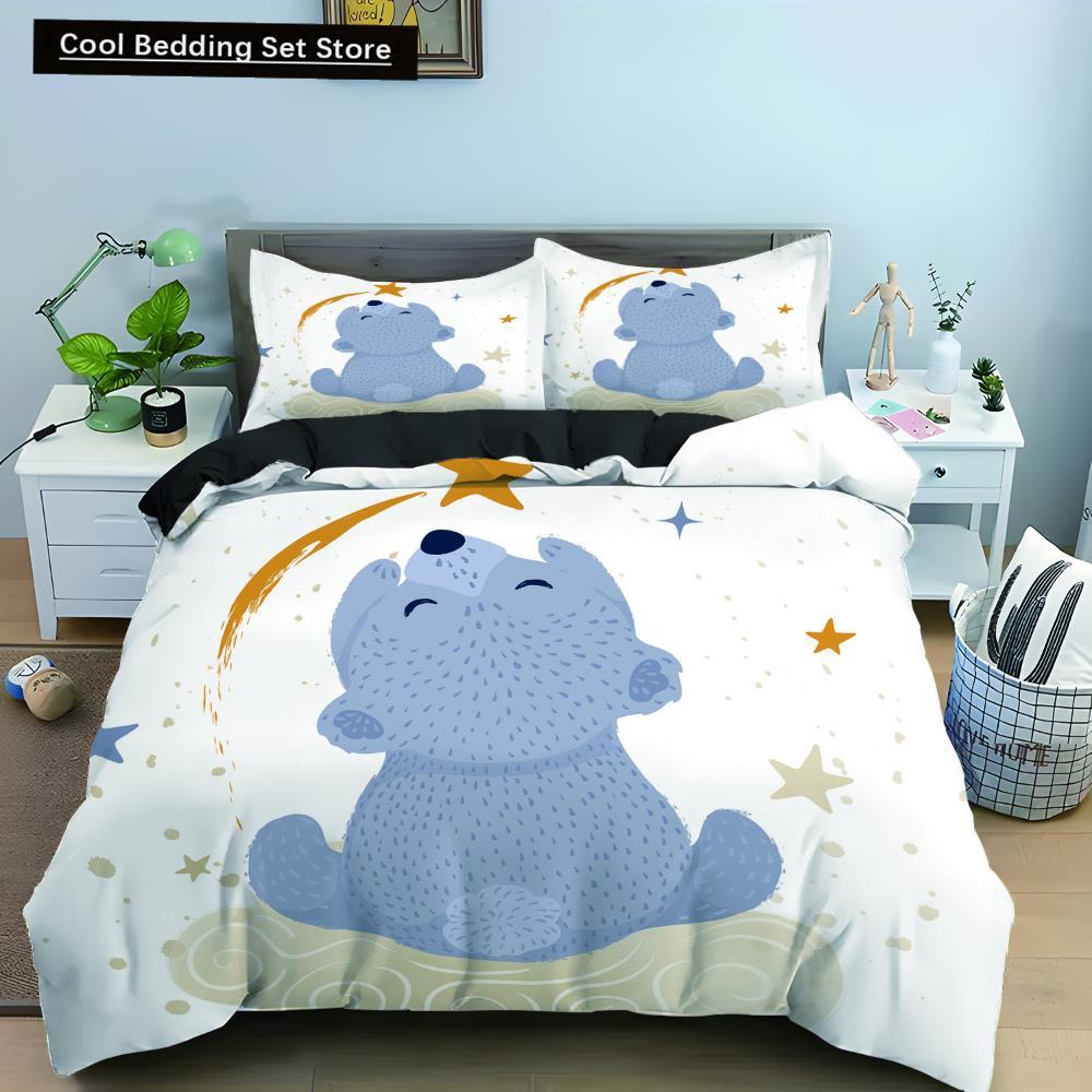 Comforter Cartoon Animal King Queen Elephant Tiger Lion Rhinoceros Bedding Set Wildlife Polyester Comforter