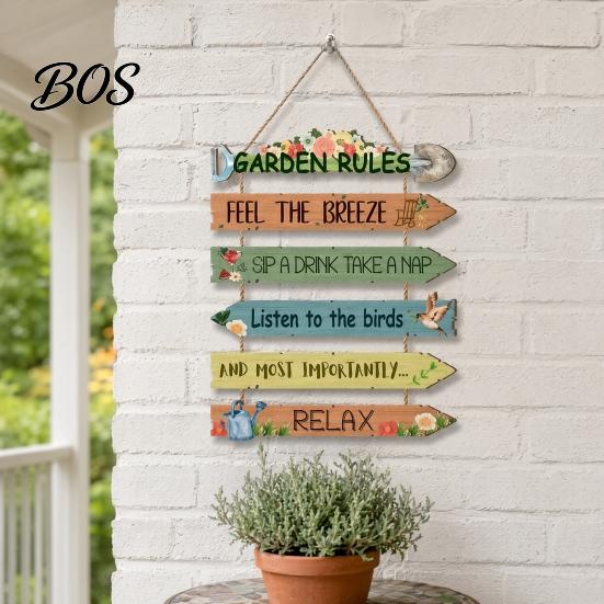 Weatherproof Porch Sign Garden Rules Hanging Sign, Spring Wooden Welcome Door for Front Patio Wall Art Door, Rustic Farmhouse Plaque Yard Gardening