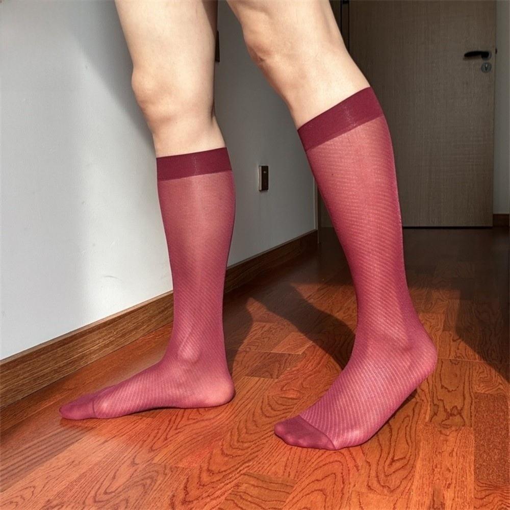 Stripe Grid Dress High Tube Socks Transparent Breathable Mid-calf Ice Silk Socks Nylon Below Knee Ultra-Thin Socks Summer Season