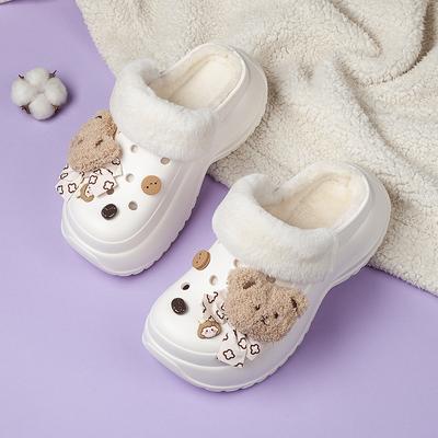 Winter Plus Velvet Platform Slippers Women Fashion Casual White Furry Women's Clogs Outdoor Keep Warm Plush Slippers For Women