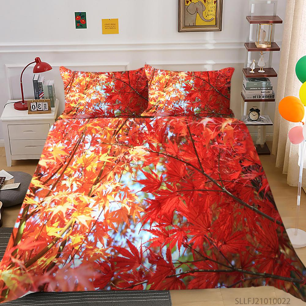 3D Maple Leaf Bedding Set Red Leaf Quilt Cover Pillow Case 2 or 3 Pieces Microfiber Fabric AU Extra Large Home Decoration