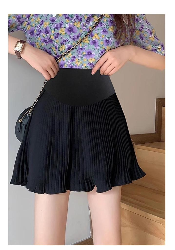 Maternity Pleated Chiffon Skirt - Spring/Summer Fringe Style with Belly Support