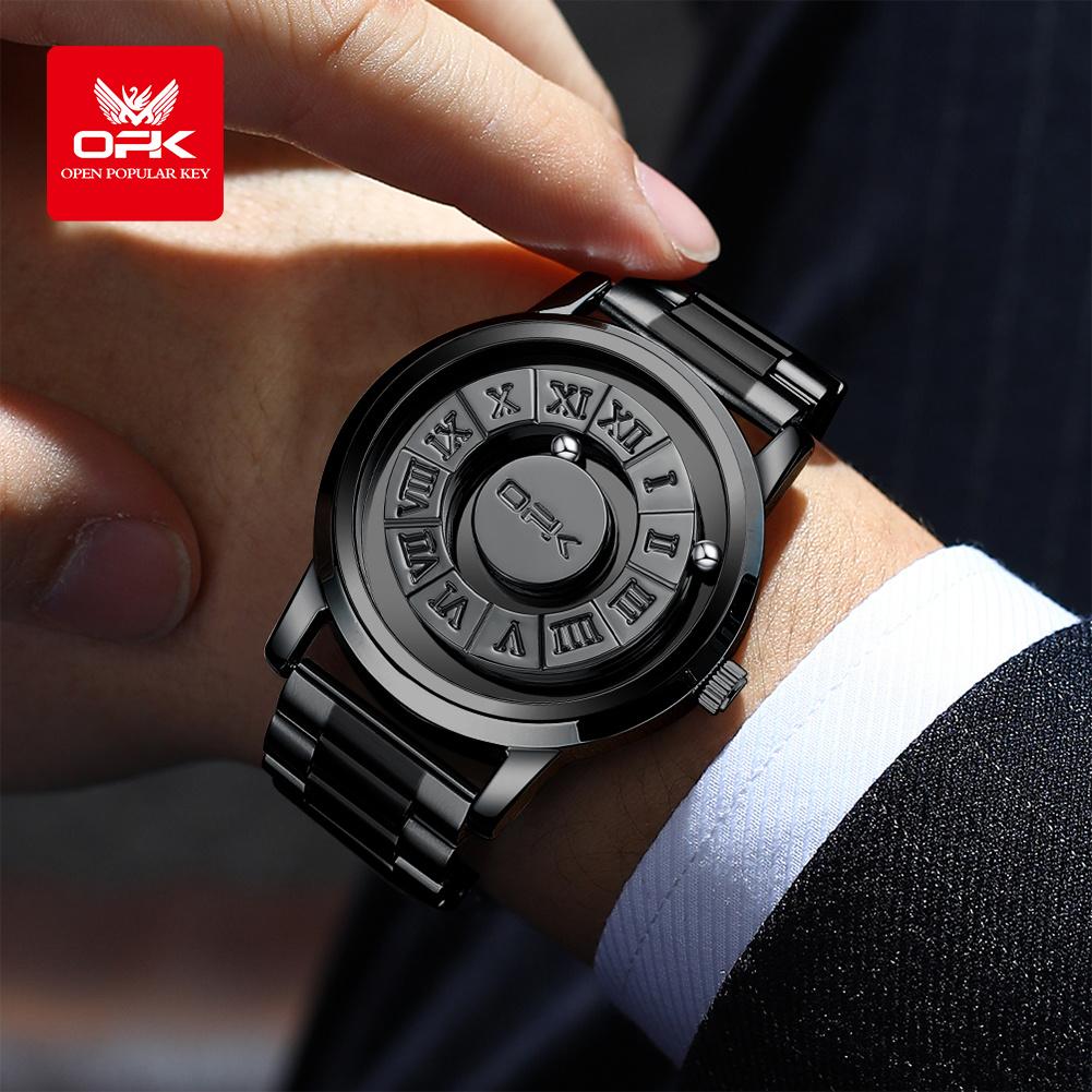 OPK 8181 Quartz Watches For Man Fashion Suspended Magnetic Beads Black Tech Mirrorless Dial Original Men's Watches