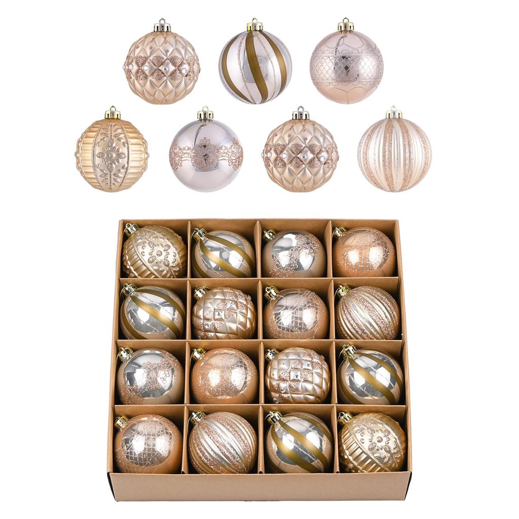 Valery Madelyn Christmas Christmas Set of Rose Christmas Tree Gorgeous Ornaments Ornaments, Luxurious, Large, 8cm, Nordic-Style Balls, 16, Gold,