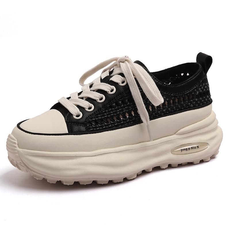 Leather Thick-soled Forrest Gump Shoes Women's Spring and Autumn New Versatile Leisure Sports Heightening Lightweight Dissolving Non-slip Small