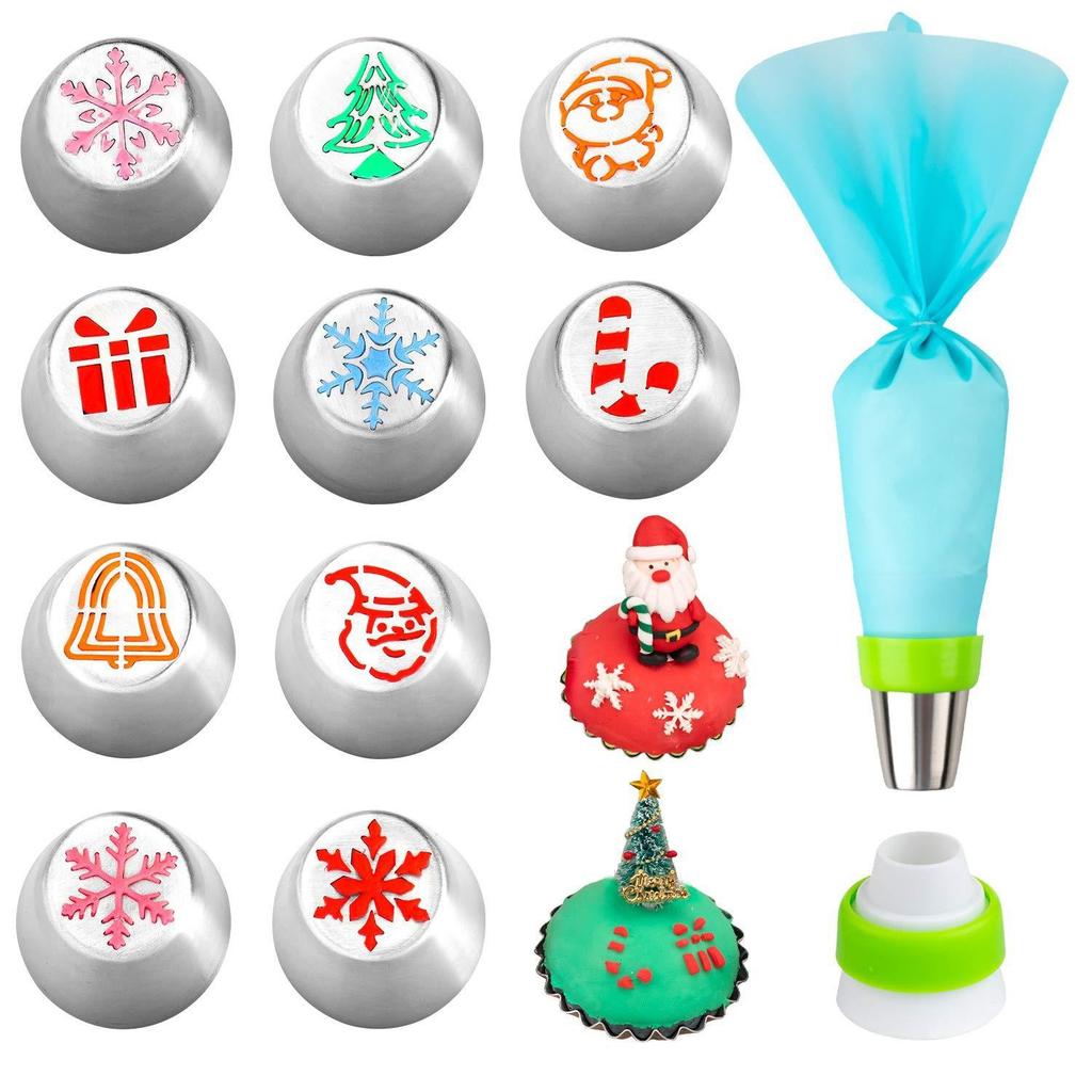 27Pcs Christmas Russian Piping Tips, One-Piece Cream Icing Nozzles, Christmas Series Baking Tools, Cake Decorating Supplies Set