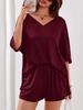 New Women's Casual Two-Piece Set: Loose V-Neck Short-Sleeved Top and Shorts