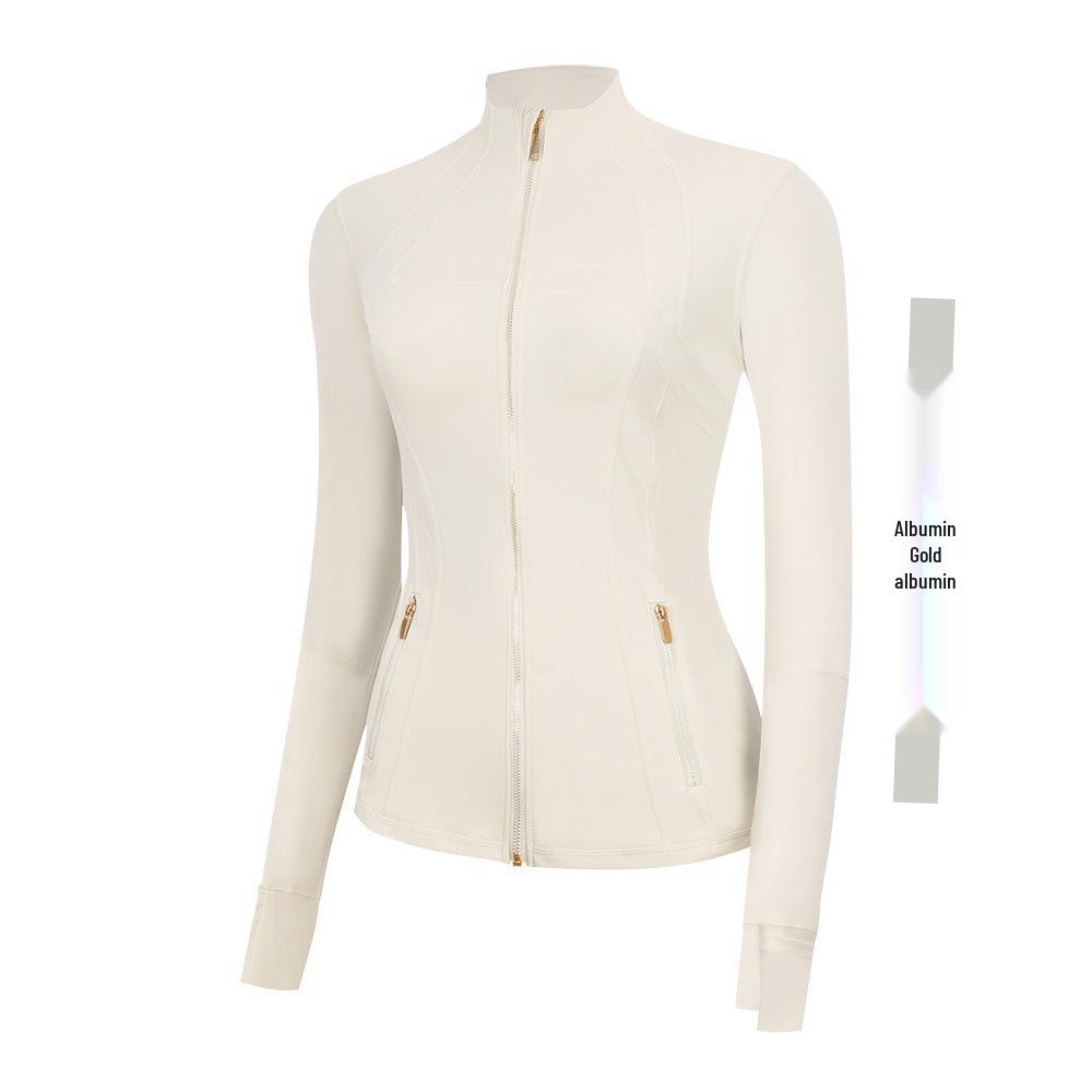 Lulu Women's Slim Fit Stand Collar Yoga Jacket with Gold Zipper – Long Sleeve Sports Fitness Outerwear