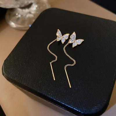 Butterfly Ear Thread Women's High-end, Niche Design, Light Luxury Earrings, Cold Style, Trendy Stud Earrings for Women