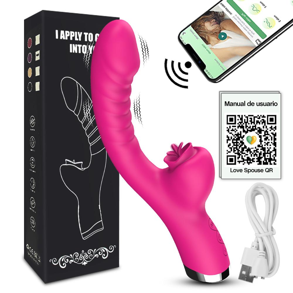 APP 2in1 Women Vibrator Tongue Licking Clitoris Stimulator Vaginal G-Spot Powerful Vibration Dildo Suction Cup Adult Female Sex Toys