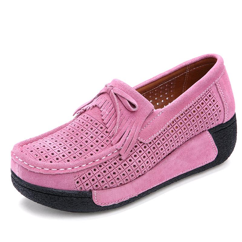 Eleganti Scarpe Casual da Donna in Macramè con Zeppa alla Moda Scarpe con Plateau Vera Pelle Scarpe da Mamma Mocassini da Passeggio