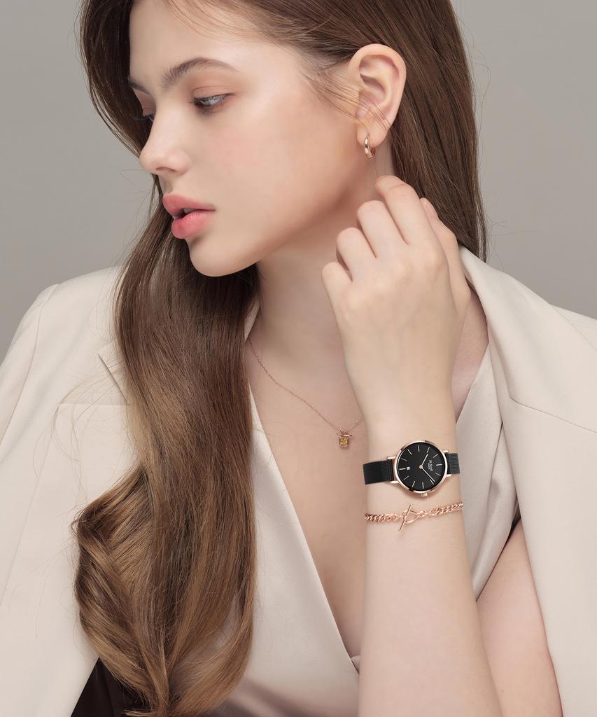 Seinteuseukoteuleondeon Nova Date Couple Mesh Watch - Black / St5503-Rbb