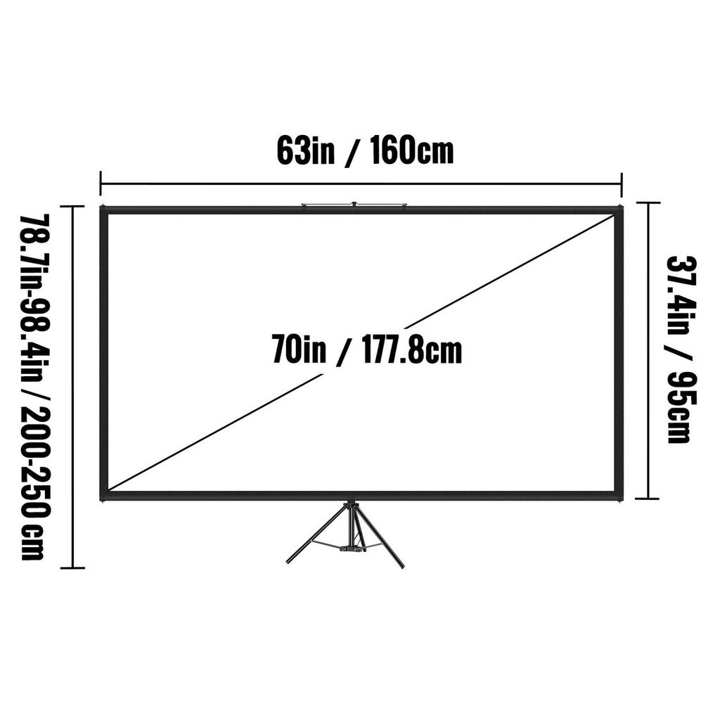 Tripod Projector Screen with Stand 70 Inch 16:9 4K HD Projection Screen Stand Wrinkle-Free Height Adjustable Portable Screen for Projector Indoor &
