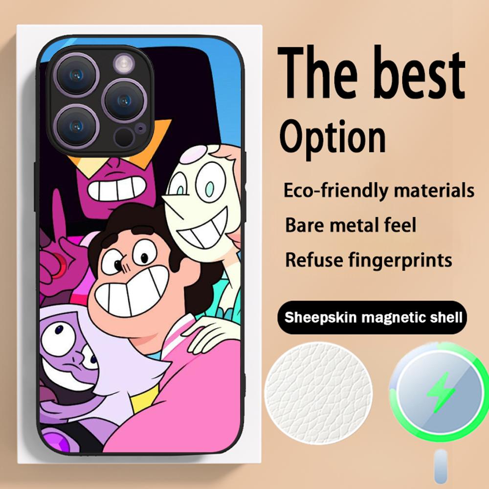 Steven classic cartoon cute universe design Phone Case For iPhone 16 15 14 13 12 11 Plus Pro Max Luxury Magsafe Sheepskin