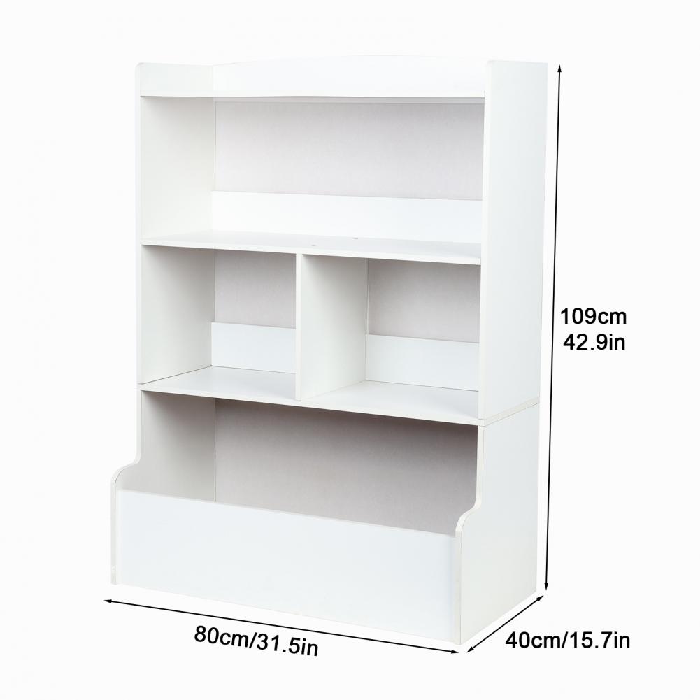 Kids Bookshelf 4-Tier Storage Bookcase Wooden Open Book Shelf Floor Standing Toy Organizer and Storage Cabinet for Playing Room