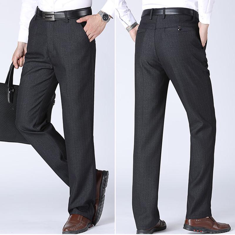 Men's Fleece-Lined Straight-Leg Dress Pants for Autumn & Winter - Casual, Loose, Thickened Style for Middle-Aged & Elderly.