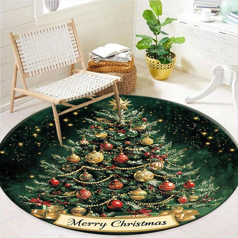 Christmas Tree Round Rug Non Slip Washable Mat For Living Room Bedroom Study Holiday Xmas Home Decor