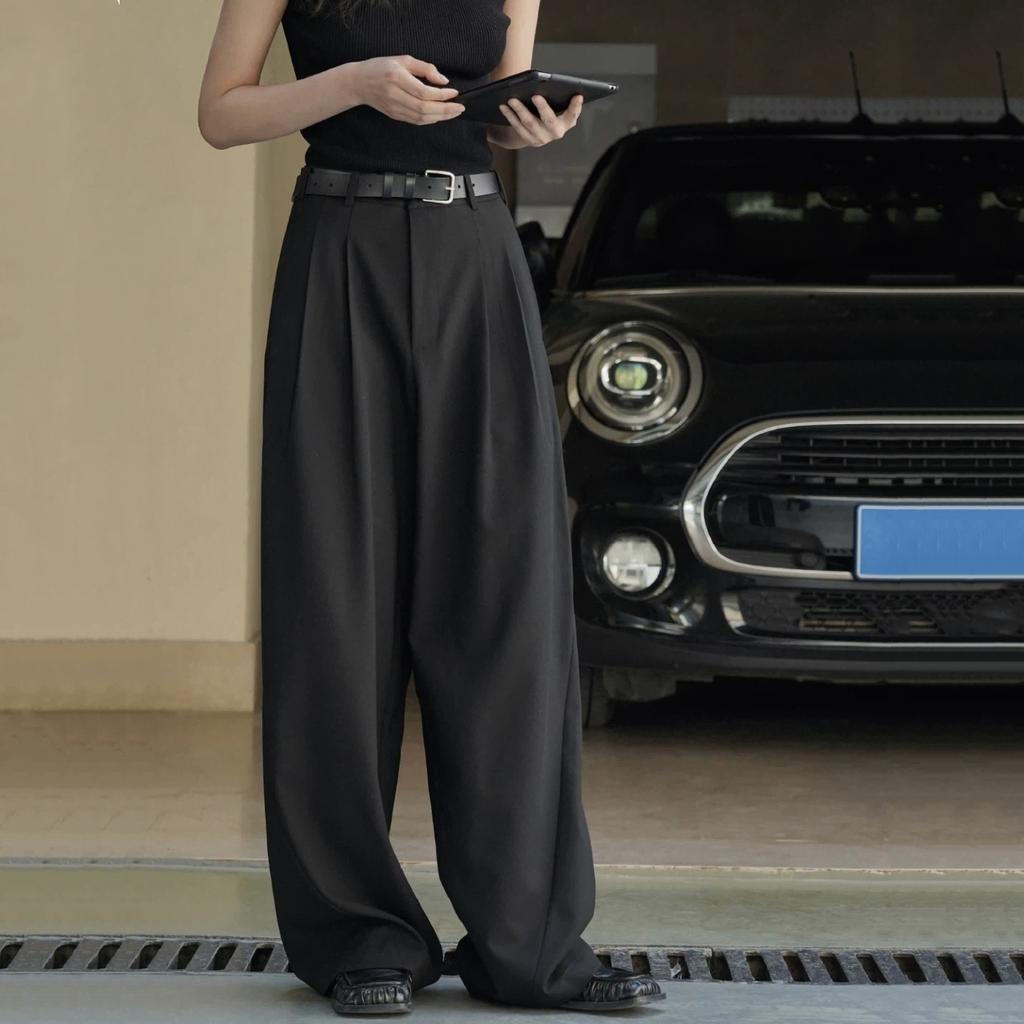 Early Autumn Commuting High Waisted Wide Leg Western Pants For Women, Loose Silhouette Texture Casual Pants