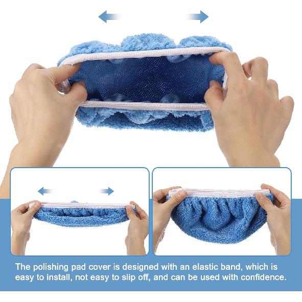 HARFINGTON 6pcs Car Polisher Bonnet Buffing Pad Coral Fleece Polishing Buffing Pad Cover for 9"-10" Car Buffer Bonnets Polisher, Light Blue