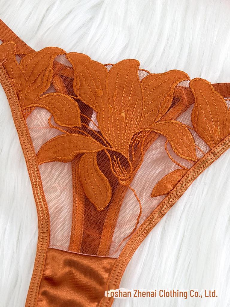 Z Evropské a americké sexy květinově vyšívané průsvitné spodní prádlo velké velikosti