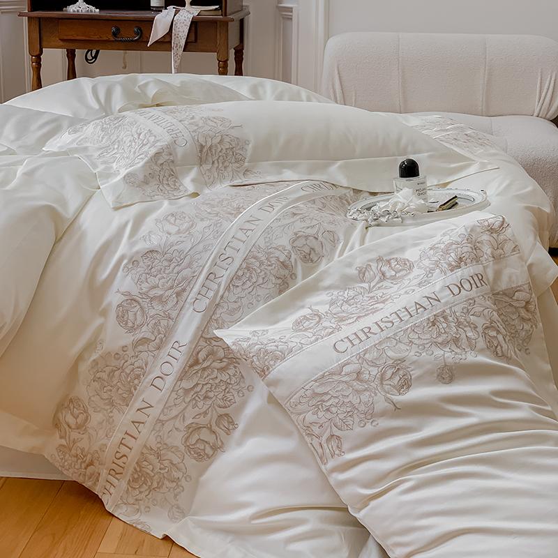 100 Count Long Staple Cotton Bedding Set Plant Flower Patterns Embroidered Duvet Cover TwinFull QueenSize Bed Sheet Fitted Sheet