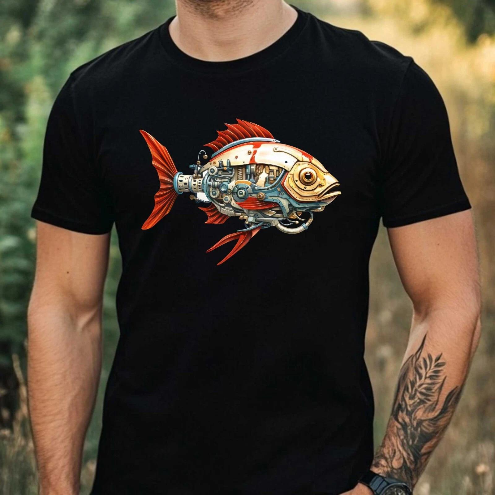 T-Shirt Herren Cyborg Fisch Motiv Baumwolle Größe XS bis 5XL S