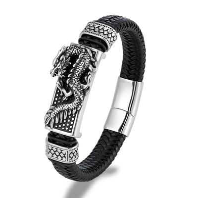 Bracelet Dragon Bouddhisme Tibétain Bracelet Jonc en Cuir Tressé Amulette Porte-Bonheur Bijoux Cadeau pour Hommes Femmes