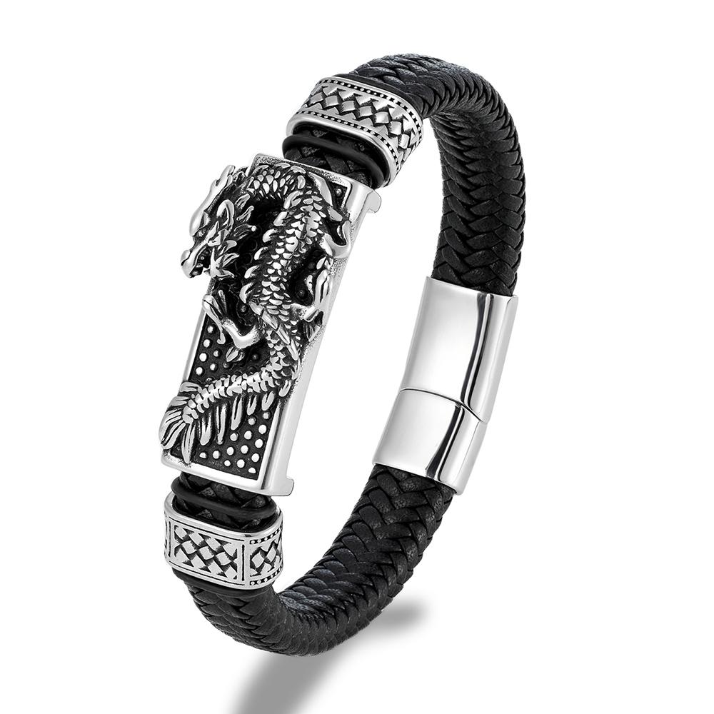 Traditional Tibetan Buddhism Dragon Bracelet Woven Leather Bangle for Men Women Lucky Amulet Bracelet Jewelry Gift