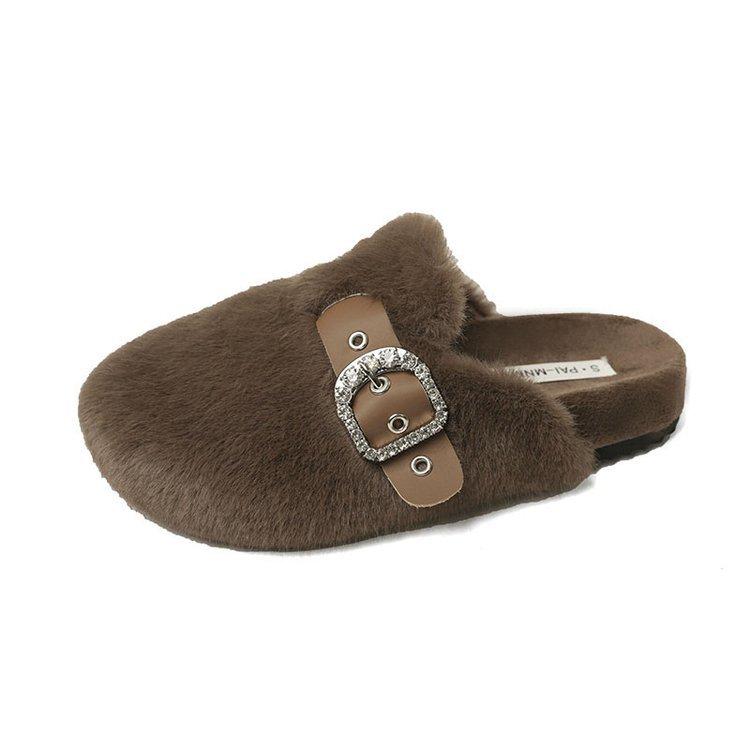 

Mao Mao slippers women s 2025 new spring and autumn winter outer wear popular Internet celebrities thick bottom plush bag head half slippers cotton dr 40 коричневый