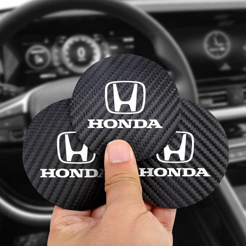 2Pcs Car Carbon Leather Water Cup Pad Anti-noise Coaster Mat For Honda Civic Fit Jazz Accord Pilot CRV Odyssey Passport City HRV aiz256