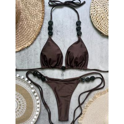 2025 Sexy Perlen Bikini Bademode Damen Neckholder Bikini Badeanzug Strand Neckholder V-Ausschnitt Bikini Set Strandbekleidung Sommer Badeanzug