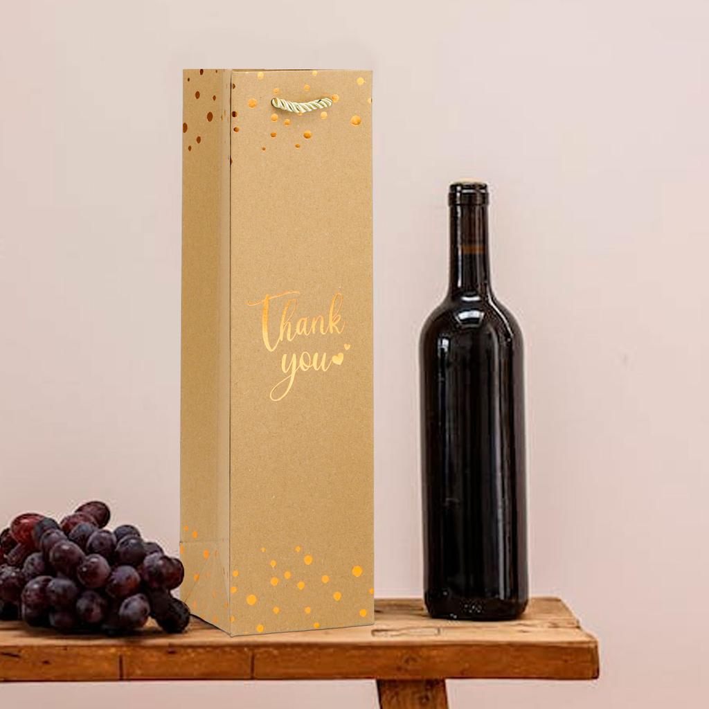 WTEMPO 10 SZTUK 9,5*9*35CM Ręczne Papierowe Torby Kraft na Wino Czerwone Pojedyncze Wino Gronowe Szampan Opakowanie Torebki, Torby Prezentowe z Hot Stampingiem