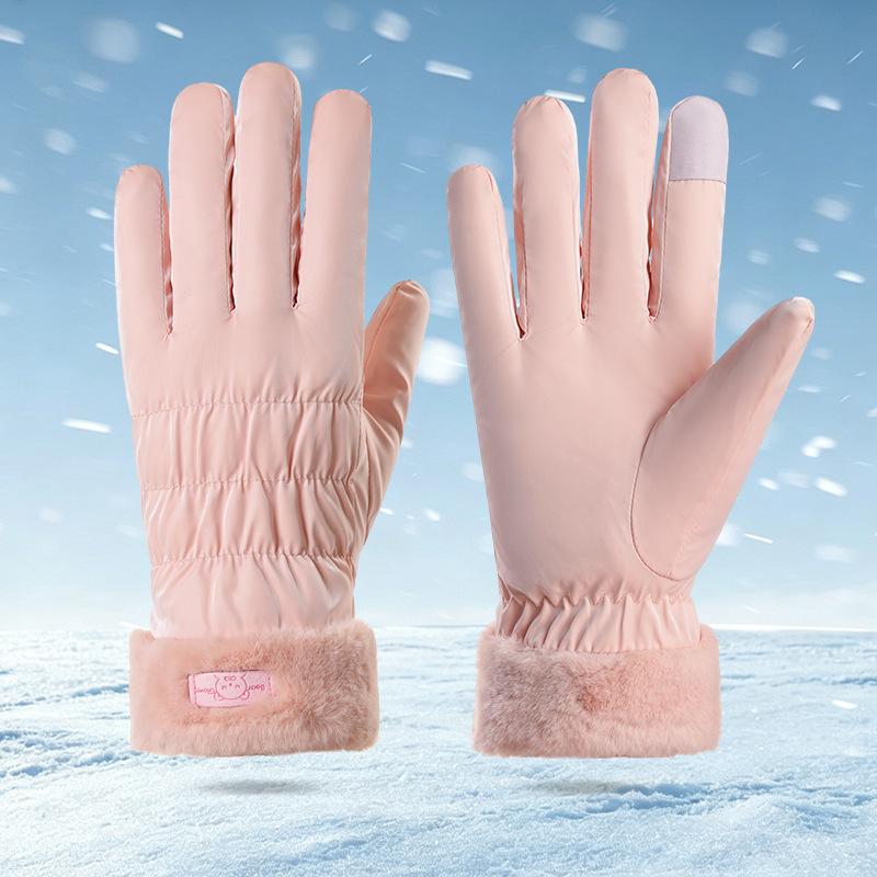 Ski Gloves Women's Autumn and Winter Warm Touch Screen Piled Thickened Windproof, Cold and Water-proof Outdoor Riding Gloves