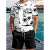 Conjunto de 2 piezas de pantalones cortos de manga corta para hombre, informales, de verano, para uso diario, con estampado hawaiano, para hombre, para deportes al aire libre, para playa