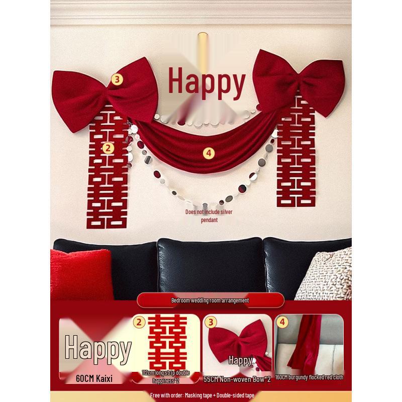 Set Decorazione Matrimonio Camera da Letto Doppia Felicità Rossa