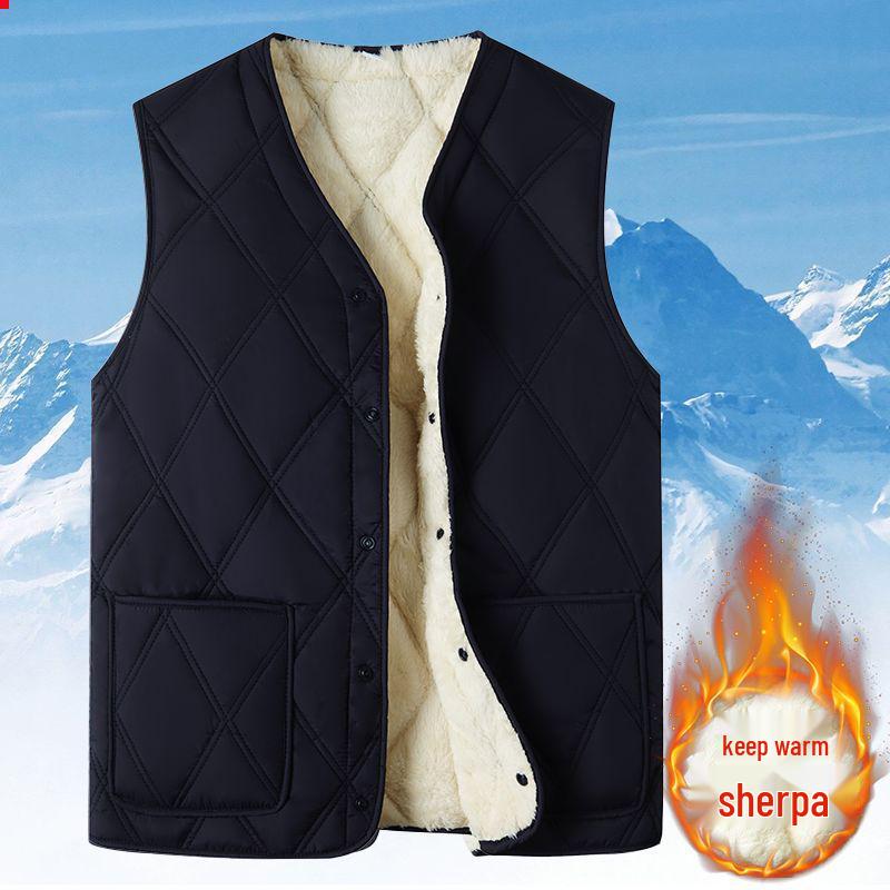 

Men s Fleece-Lined Winter Vest, Thickened Lamb Fleece, Warm for Dad or Grandpa 3XL (Suitable for 70-80 kg)