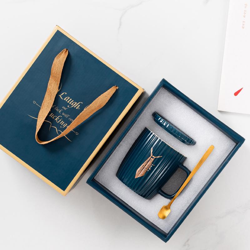 European Ceramic Mug Striped Mug Set Couple Cup Advertising Gift Souvenir