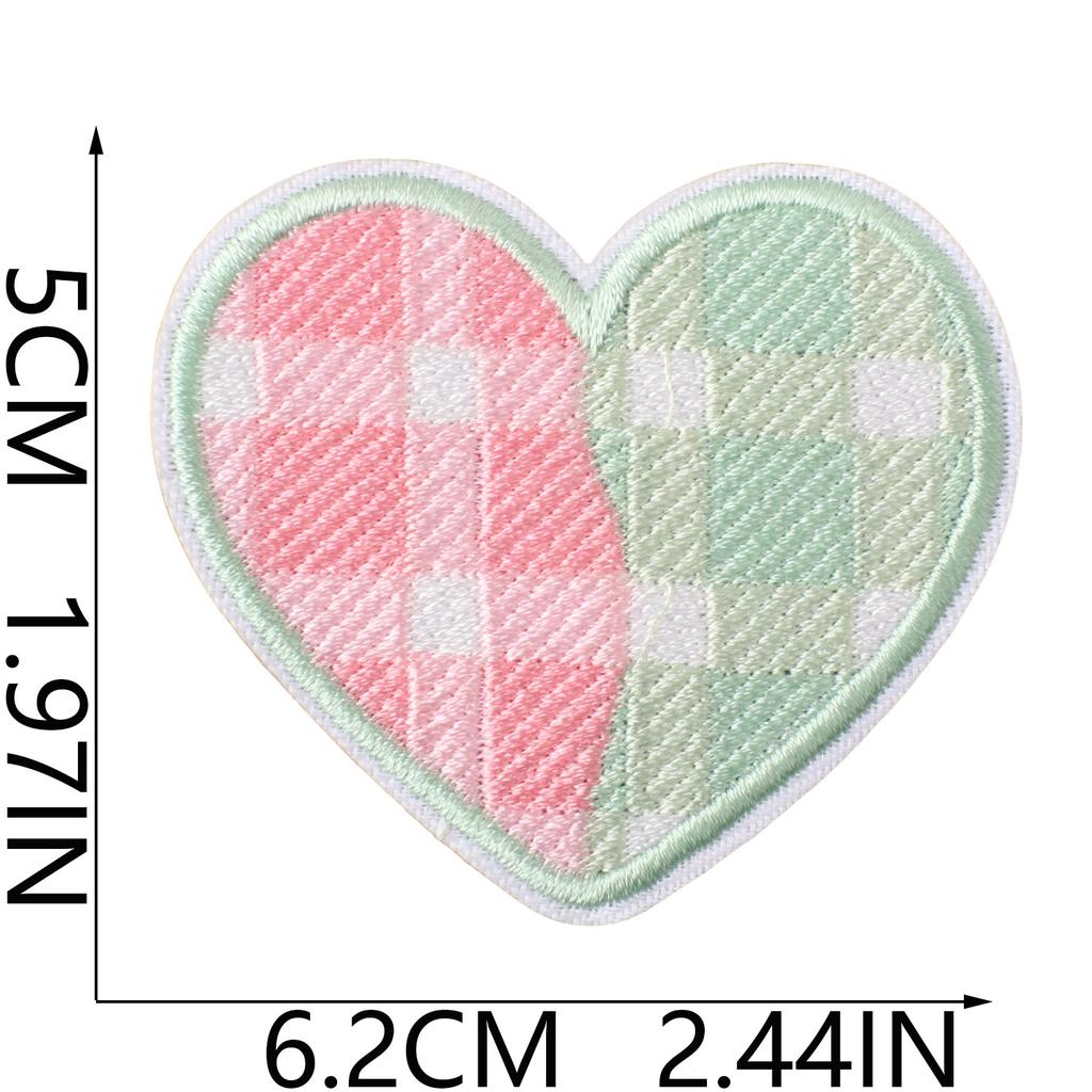 Grid Love Shape Embroidery Cloth Sticker Repair Subsidy Ironing Clothes Hole Patch Bag Shoes And Hats Cute Decorative Sticker